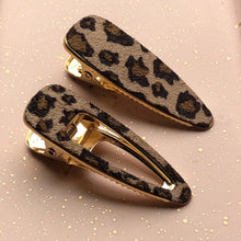 Load image into Gallery viewer, Tan Animal Print Hair Clips 2pk