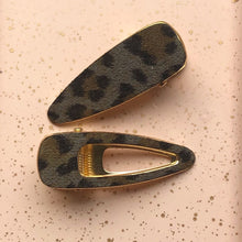 Load image into Gallery viewer, Grey Animal Print Hair Clips 2pk