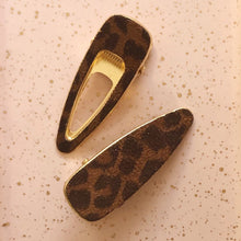Load image into Gallery viewer, Brown Animal Print Hair Clips 2pk