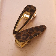 Load image into Gallery viewer, Brown Animal Print Hair Clips 2pk
